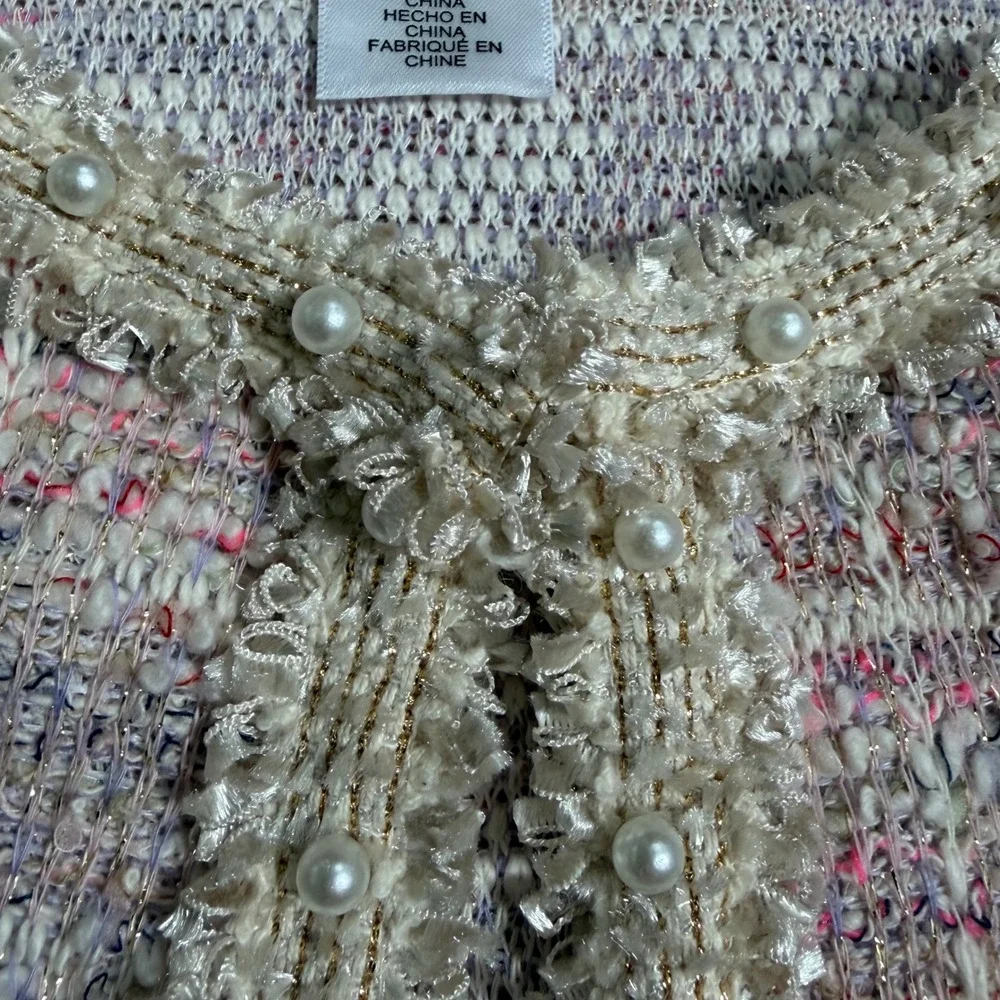 Alfred Dunner Woman 3X Magnolia Springs Pink Tweed Pearl Trim Cardigan Jacket